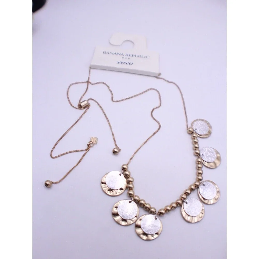 BANANA REPUBLIC Silvertone Goldtone Pendants Adjustable Length Necklace